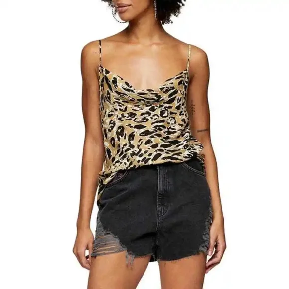 NWT Topshop Leopard Cowl Neck Cami